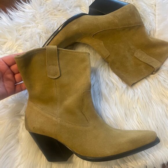 ZARA Cowboy Ankle Boots Suede Brown Leather Size 40 / 9 New - Picture 6 of 8